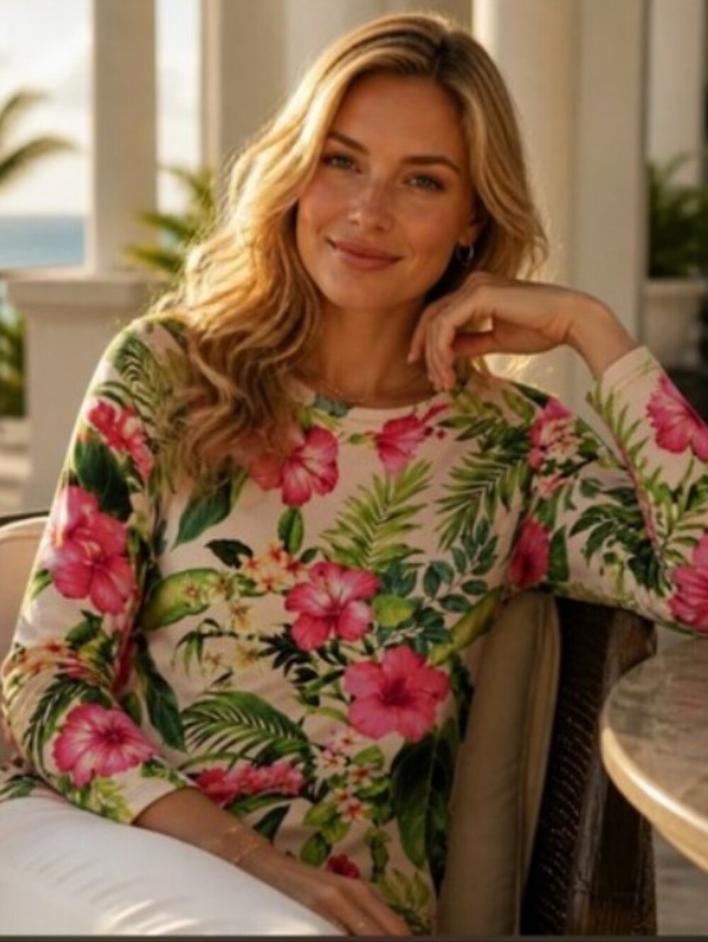 Tommy Bahama Floral Long-Sleeve Tee in Pink and Green